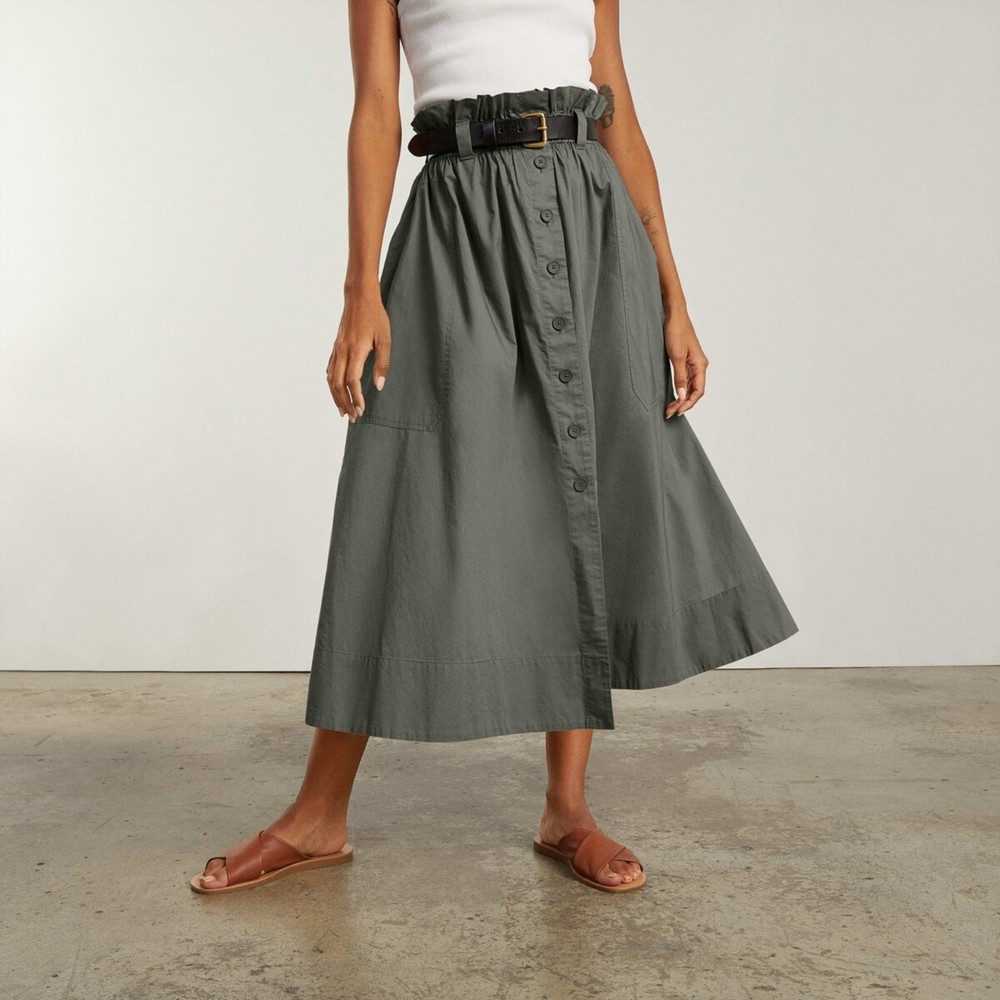 Everlane Green Easy Button Front Skirt XL